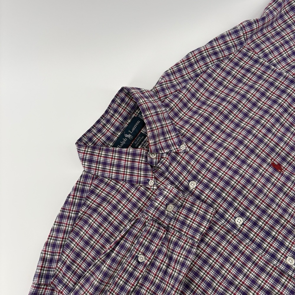 Ralph Lauren Purple Red Plaid Button Down Long Sleeve Blake Shirt Mens Size Med